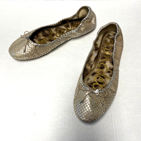 Sam Edelman Felicia Ballet Flat Ballerina Silver Snake Metallic Leather Bow 10 - Picture 5 of 7